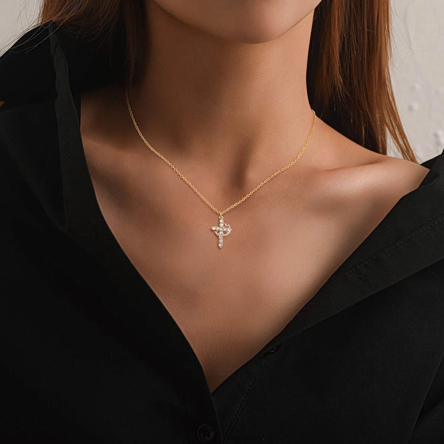Upgraded 14K Gold Plated Crown Cross Necklace - Non-Tarnish Christian Jewelry for Women, Durable Faith Pendant, Meaningful Valentines Day Religious Gift for Her
