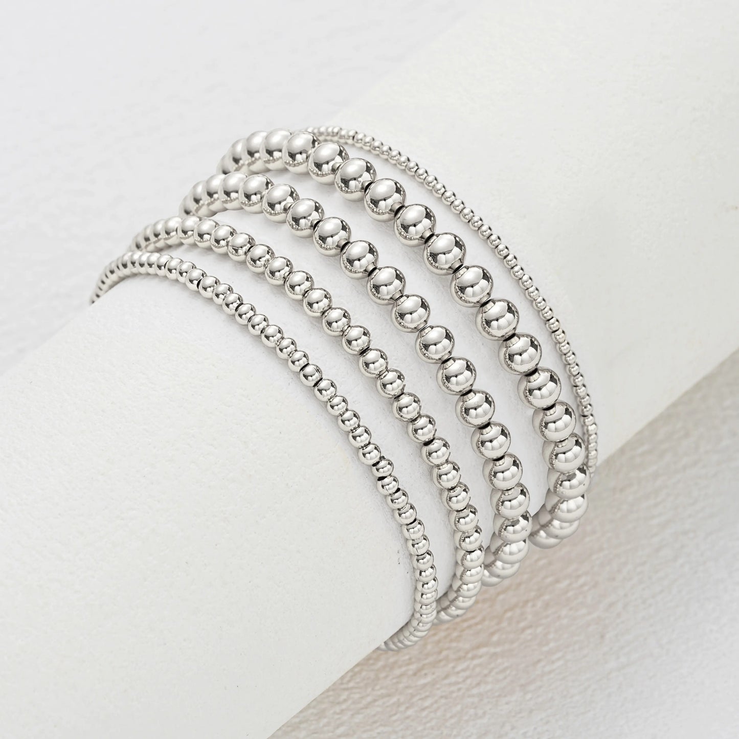 Gold Bracelet for Women Waterproof, Beaded Strand Bead Ball Bracelet stack Adjustable for Gifts