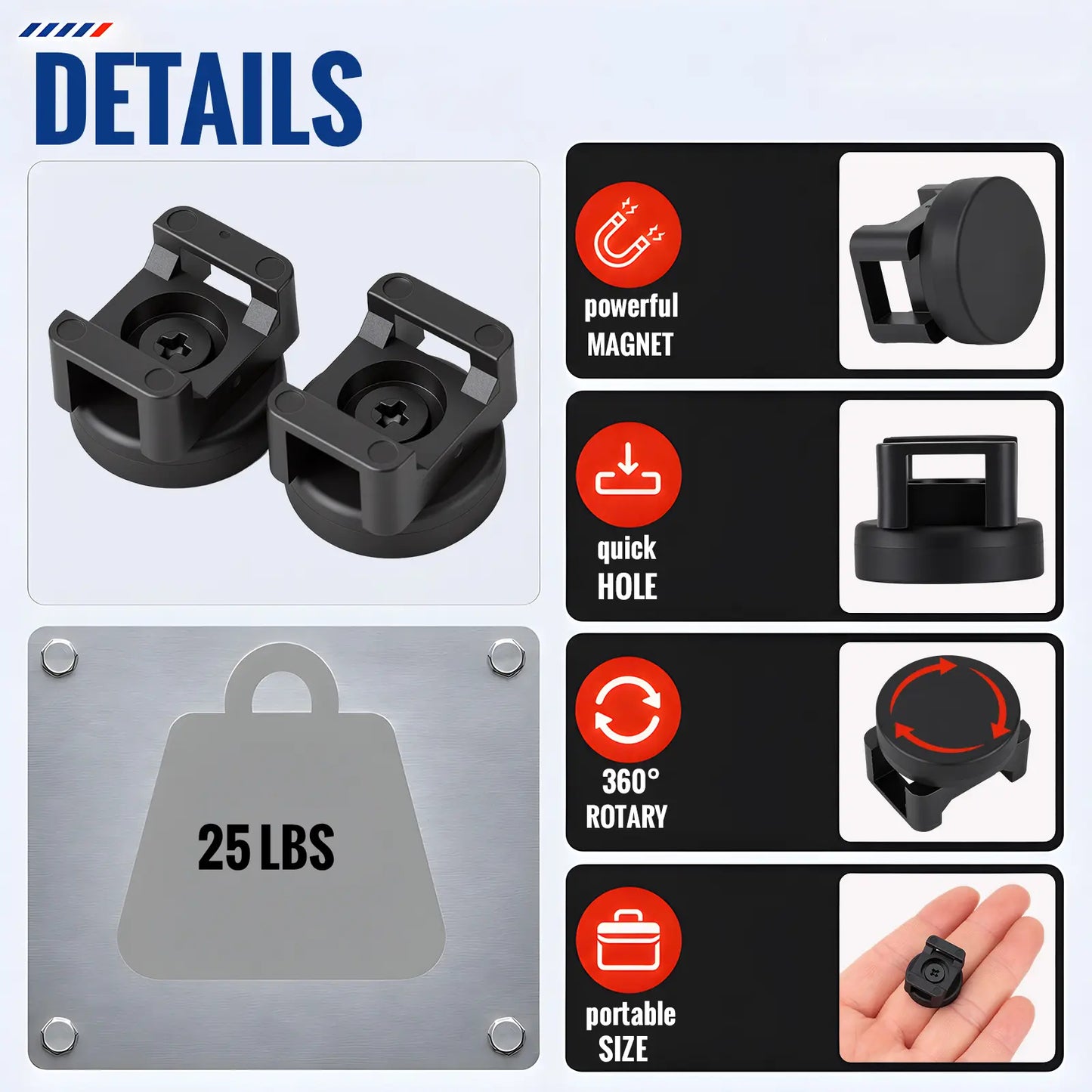 Heavy-Duty Magnetic Cable Tie Mounts, 22mm Magnetic Zip Tie Mount Bases, 22lbs Strong Magnetic Wire Holders and Cable Organizers for Home, Office, Marine, and Electrical Wire Management