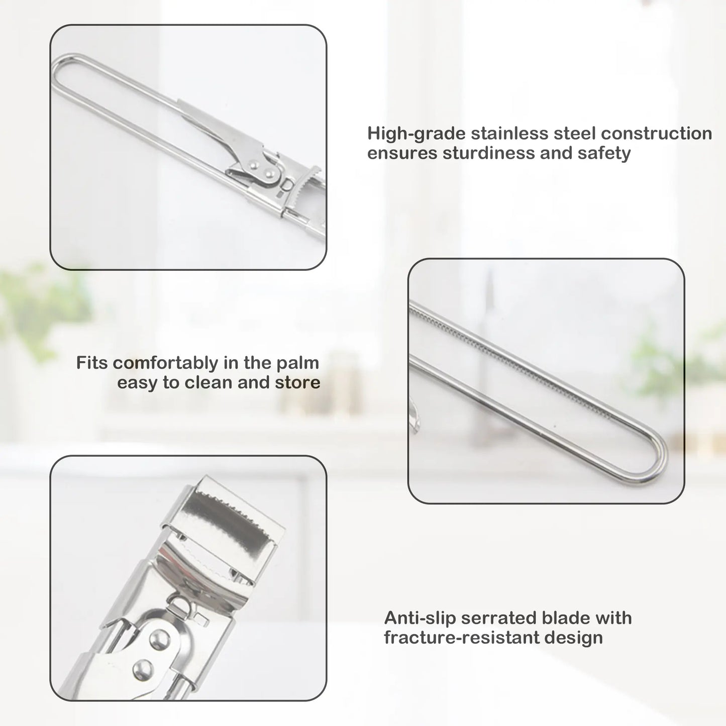 Jar Opener for Weak Hands, Multifunctional Adjustable Can Opener, Stainless Steel Jar Lid Opener Bottle Opener Tool for Seniors with Arthritis, Manual Jar Gripper for Kitchen