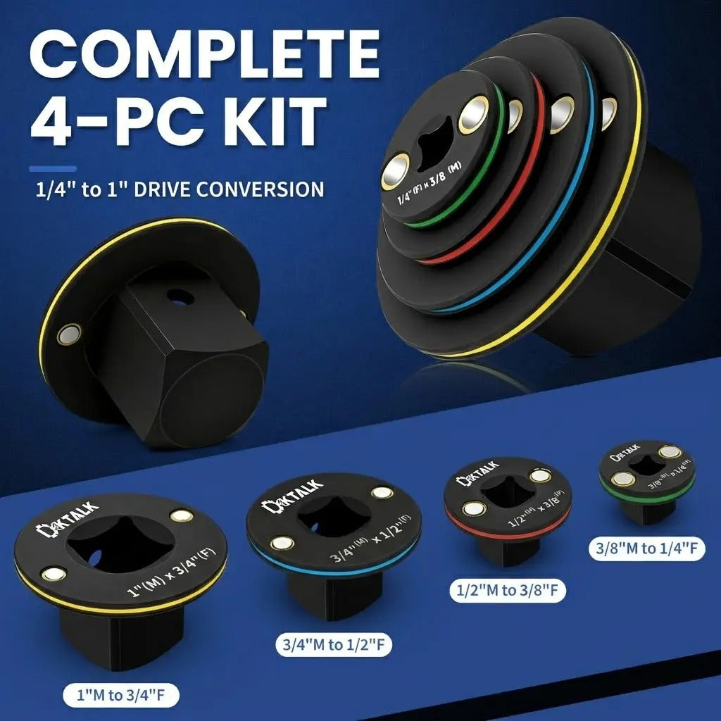 2026 Upgraded Low Profile Impact Socket Adapter Set, 4PCS Stubby Drive Ratchet Adapters, 1/4" to 3/8", 3/8" to 1/2", 1/2" to 3/4", 3/4" to 1", Compact Tools for Tight Spaces, Perfect Father's Day Gift