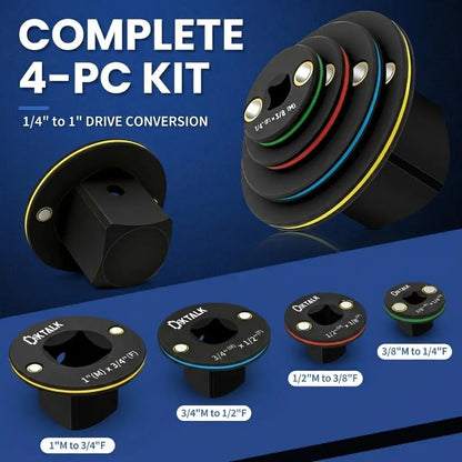 2026 Upgraded Low Profile Impact Socket Adapter Set, 4PCS Stubby Drive Ratchet Adapters, 1/4" to 3/8", 3/8" to 1/2", 1/2" to 3/4", 3/4" to 1", Compact Tools for Tight Spaces, Perfect Father's Day Gift