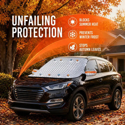 Thick Quilted Car Windshield Snow & Frost Cover, All-Season Waterproof Ice Sun Shield With Mirror Sleeves, Windproof Suction Cup Fixing, Anti-Dust UV Protection For Sedans SUVs Trucks, Skip Daily Morning Ice Scraping