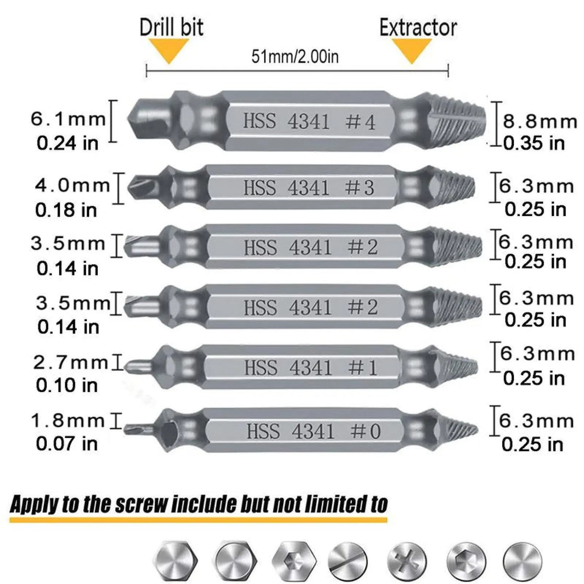 6-Count Broken Screw & Bolt Extractor Set, Double-Head Design Hardware Tool for Broken Bolt Fix, Sliding Tooth Fix & Damaged Screws, Clip-On Bit Power Tool Accessory for Household Repair