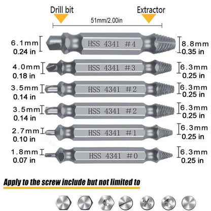 6-Count Broken Screw & Bolt Extractor Set, Double-Head Design Hardware Tool for Broken Bolt Fix, Sliding Tooth Fix & Damaged Screws, Clip-On Bit Power Tool Accessory for Household Repair