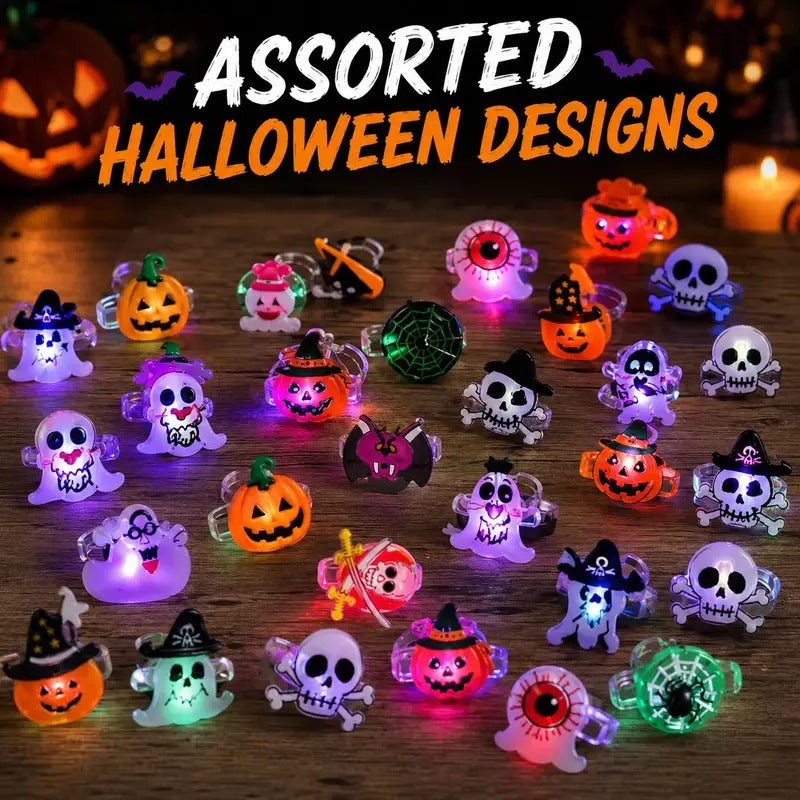 50pcs Glow Flashing LED Halloween Rings with LED Lights, Child Festive Party Favors, Halloween Goody Bag Basket Stuffers Fillers