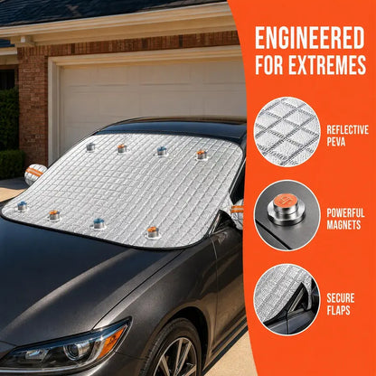 Thick Quilted Car Windshield Snow & Frost Cover, All-Season Waterproof Ice Sun Shield With Mirror Sleeves, Windproof Suction Cup Fixing, Anti-Dust UV Protection For Sedans SUVs Trucks, Skip Daily Morning Ice Scraping