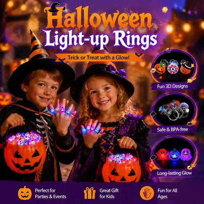 50pcs Glow Flashing LED Halloween Rings with LED Lights, Child Festive Party Favors, Halloween Goody Bag Basket Stuffers Fillers