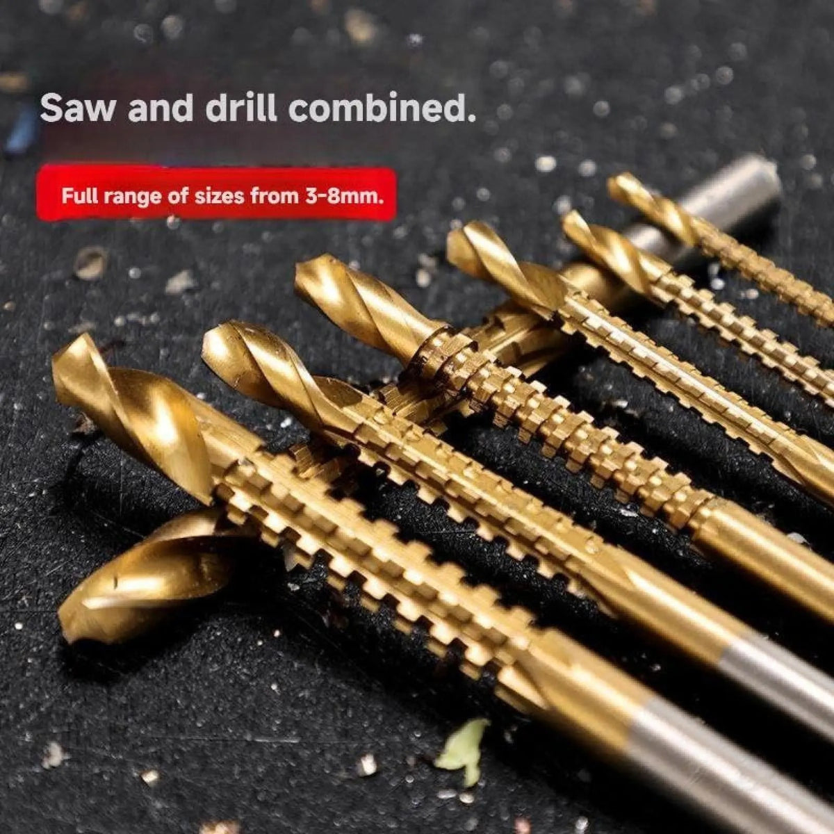 6-Pack Titanium-Plated High-Speed Steel Power Drill Bits Set, Straight Shank Durable Construction, Wear-Resistant Titanium Coating for Wood & Plastic Drilling, Drilling Only Not for Cutting Drillbits Metal Drill Bits