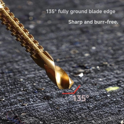 6-Pack Titanium-Plated High-Speed Steel Power Drill Bits Set, Straight Shank Durable Construction, Wear-Resistant Titanium Coating for Wood & Plastic Drilling, Drilling Only Not for Cutting Drillbits Metal Drill Bits
