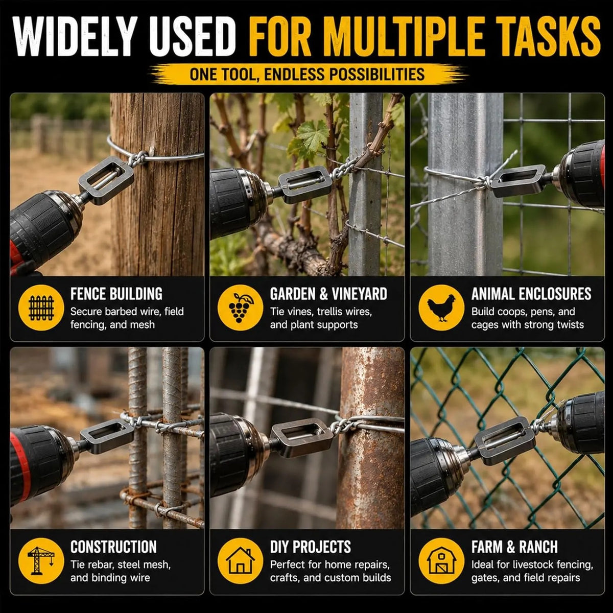 Heavy Duty Multifunctional Wire Twister-Knotter with Twist Sleeve, #9 & #11 Sizes, High-Hardness Steel Tool, Big-Diameter Fit, High Efficiency for General Bundling, Greenhouse Assembly