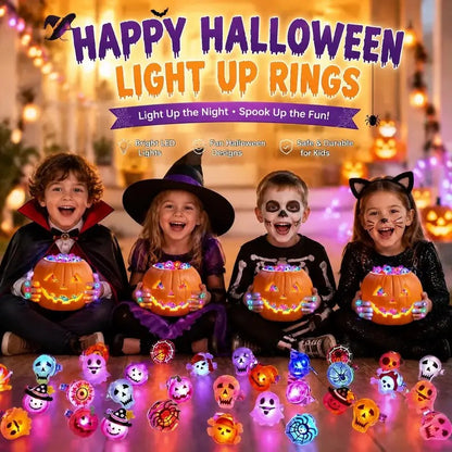 50pcs Glow Flashing LED Halloween Rings with LED Lights, Child Festive Party Favors, Halloween Goody Bag Basket Stuffers Fillers