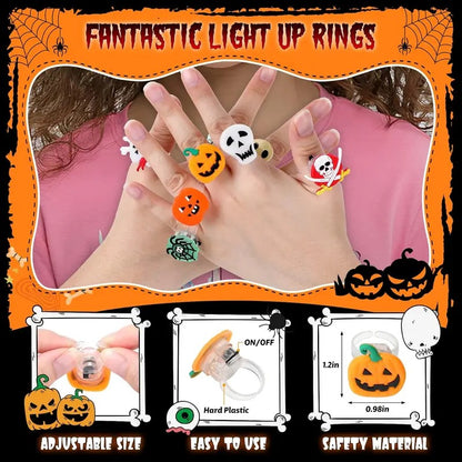 50pcs Glow Flashing LED Halloween Rings with LED Lights, Child Festive Party Favors, Halloween Goody Bag Basket Stuffers Fillers