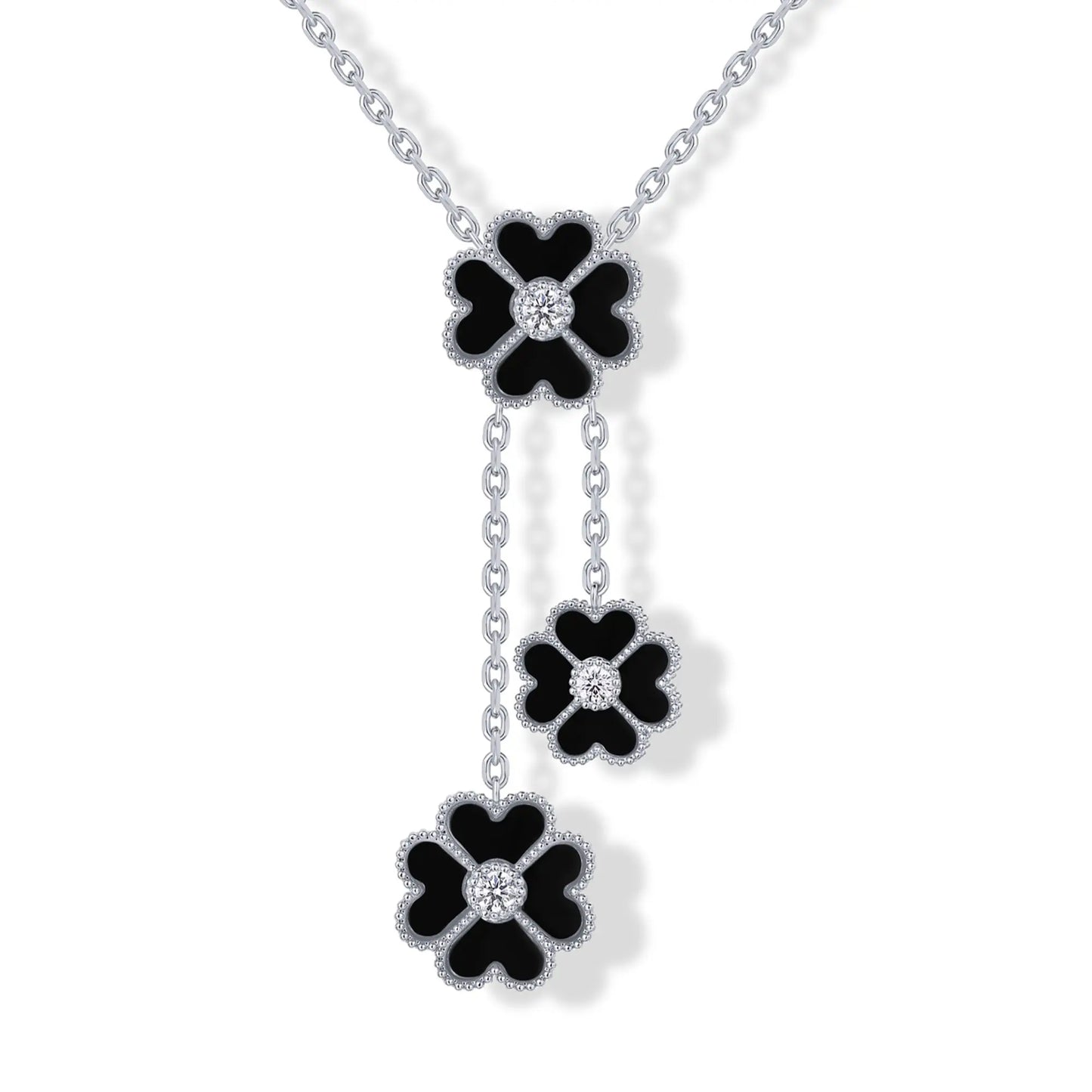 Gold Plated Clover Necklaces for Women - Black Onyx & Mother of Pearl Gemstone Pendant Necklace - Adjustable Chain Hypoallergenic Jewelry Gifts