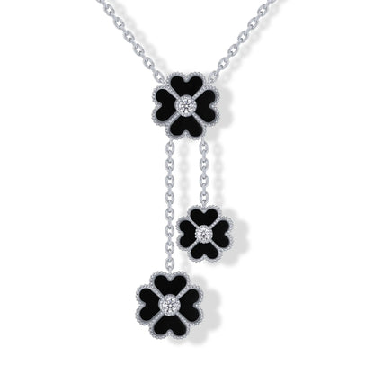 Gold Plated Clover Necklaces for Women - Black Onyx & Mother of Pearl Gemstone Pendant Necklace - Adjustable Chain Hypoallergenic Jewelry Gifts