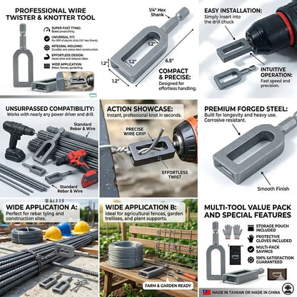 Heavy Duty Multifunctional Wire Twister-Knotter with Twist Sleeve, #9 & #11 Sizes, High-Hardness Steel Tool, Big-Diameter Fit, High Efficiency for General Bundling, Greenhouse Assembly