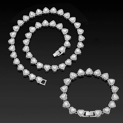 2pcs Set Heart Shaped Cuban Chain Necklace Set for &,Hip Hop Style Choker Set,Luxurious Jewelry Set for Valentine's Day Gifts, Birthday,Everyday & Party Wear, for Teenager