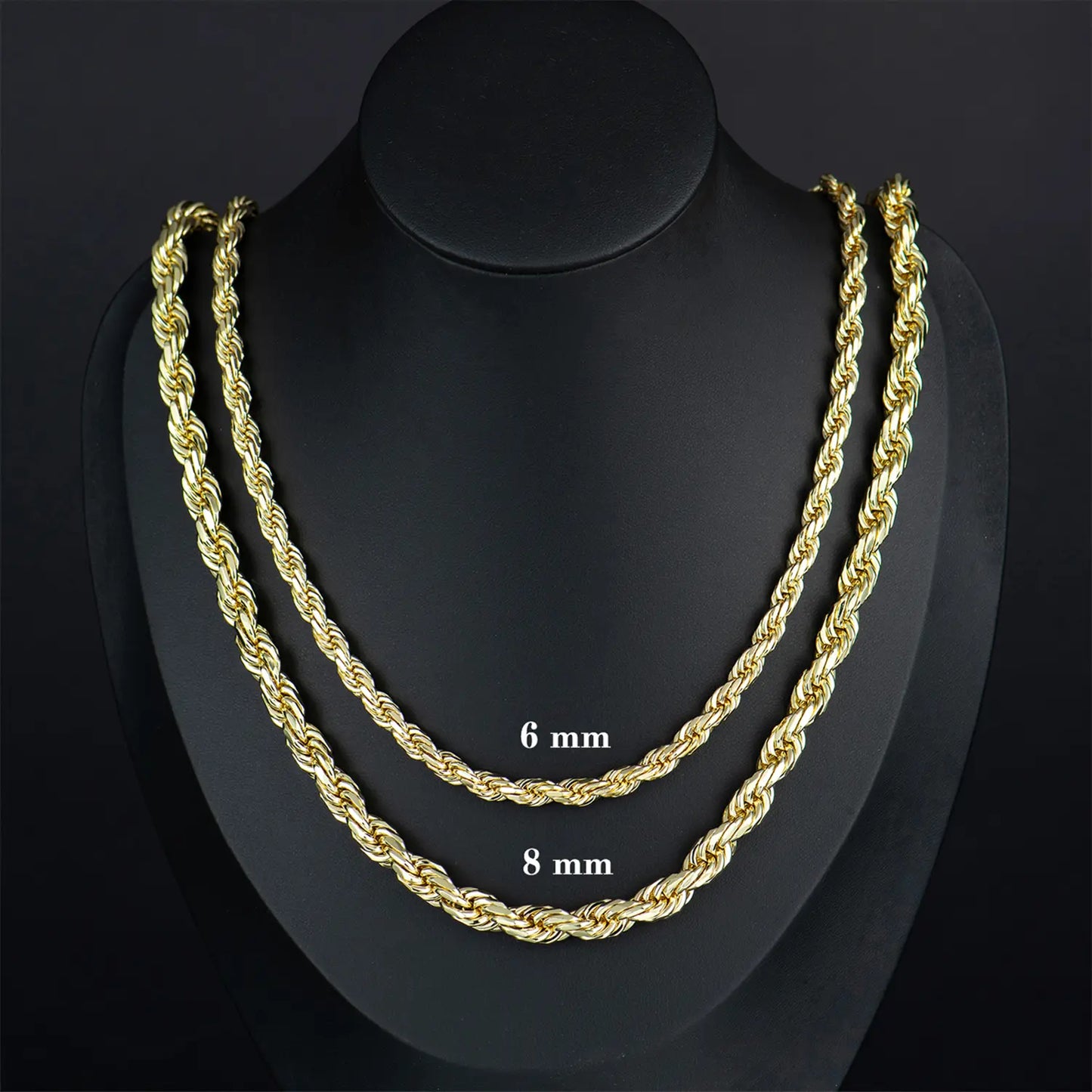 Gold-Plated Rope Chain Necklace for Women and Men,Upgraded Shine, Faceted Cut, Tarnish-Free, Goldstone necklace 6mm/8mm