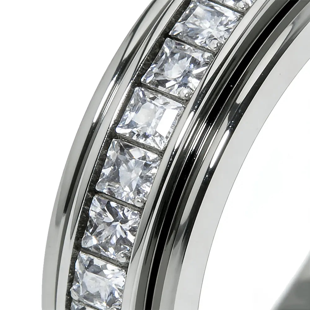 Anillos de ansiedad para mujeres y hombres Anillos de banda giratorios de acero de titanio con circonita cúbica para alivio del estrés y promesa de boda Ajuste cómodo Talla 5 a 12