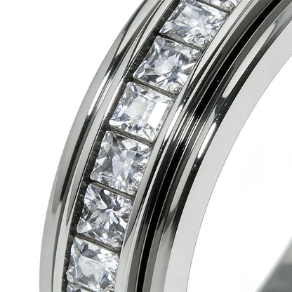 Anillos de ansiedad para mujeres y hombres Anillos de banda giratorios de acero de titanio con circonita cúbica para alivio del estrés y promesa de boda Ajuste cómodo Talla 5 a 12