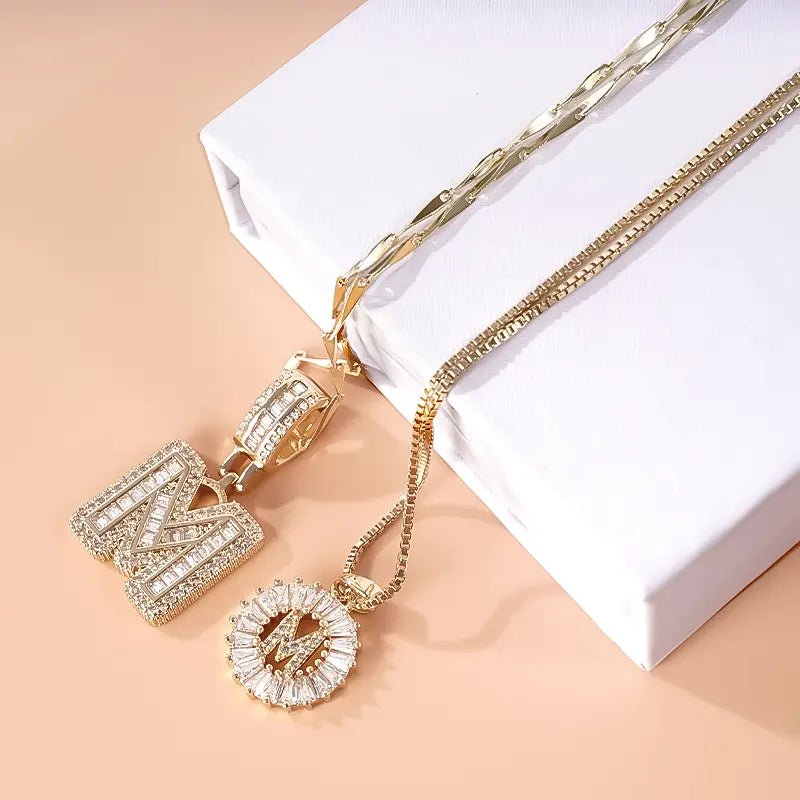 2 Pack Initial Necklaces Letter Pendant Necklaces 14K Gold Plated Alphabet Necklaces with Adjustable 17''-19'' Chain for Women Mother’s Day Gift