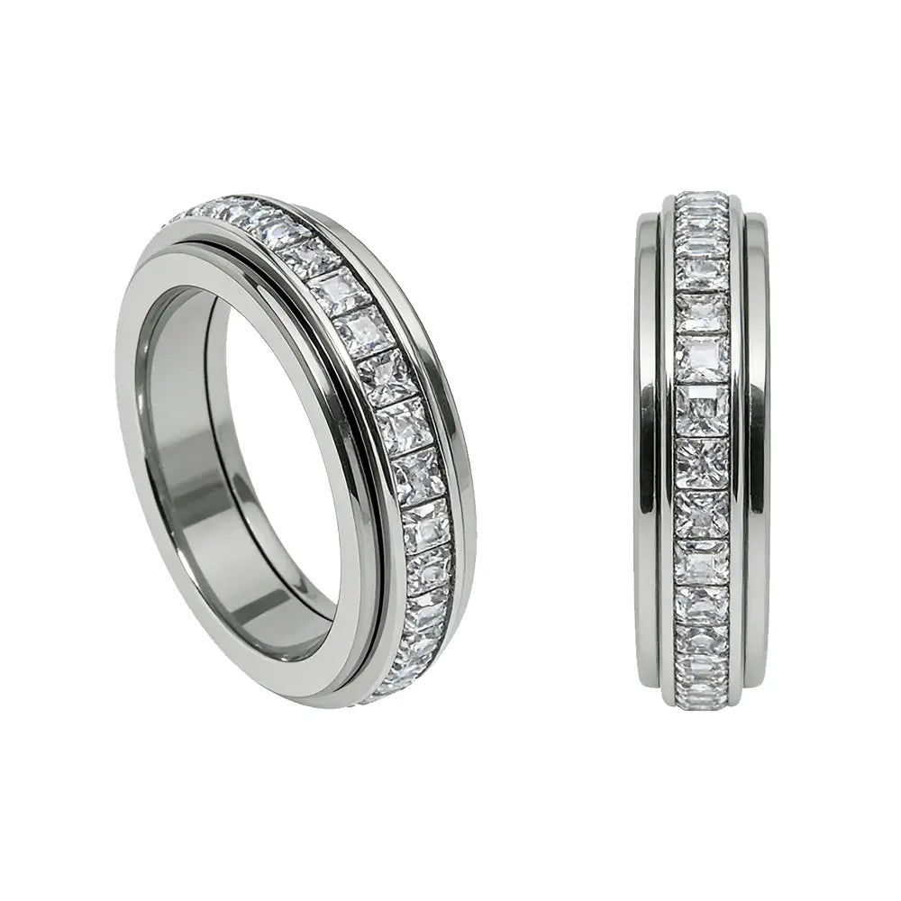 Anillos de ansiedad para mujeres y hombres Anillos de banda giratorios de acero de titanio con circonita cúbica para alivio del estrés y promesa de boda Ajuste cómodo Talla 5 a 12