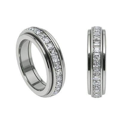 Anillos de ansiedad para mujeres y hombres Anillos de banda giratorios de acero de titanio con circonita cúbica para alivio del estrés y promesa de boda Ajuste cómodo Talla 5 a 12