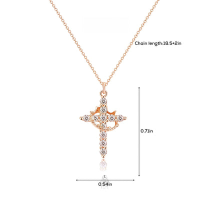 Upgraded 14K Gold Plated Crown Cross Necklace - Non-Tarnish Christian Jewelry for Women, Durable Faith Pendant, Meaningful Valentines Day Religious Gift for Her