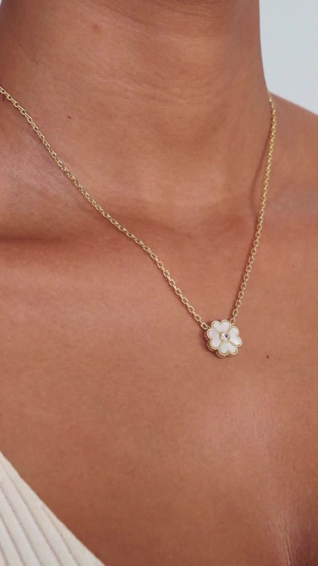 Gold Plated Clover Necklaces for Women - Black Onyx & Mother of Pearl Gemstone Pendant Necklace - Adjustable Chain Hypoallergenic Jewelry Gifts