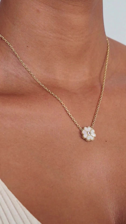 Gold Plated Clover Necklaces for Women - Black Onyx & Mother of Pearl Gemstone Pendant Necklace - Adjustable Chain Hypoallergenic Jewelry Gifts