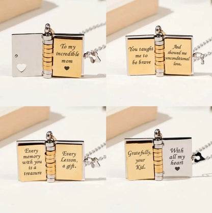 Best Mom Ever Book Necklace—the perfect gift choice for Mother's Day. Featuring a charming book-style design, it is meticulously crafted from rust-resistant 316 titanium steel—an ideal gift for Mom, a daughter, a son, or a loved one.