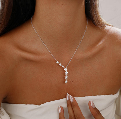 Crystal Dainty Star Necklace for Women 18K Gold Plated Star CZ Charm Statement Y-Necklace Gold/Silver Shining Exquisite Choker Necklace for Women Adjustable Jewelry Gifts