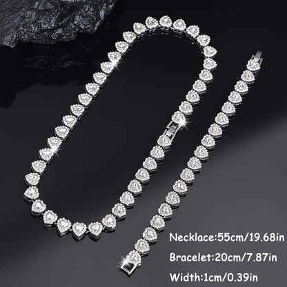 2pcs Set Heart Shaped Cuban Chain Necklace Set for &,Hip Hop Style Choker Set,Luxurious Jewelry Set for Valentine's Day Gifts, Birthday,Everyday & Party Wear, for Teenager