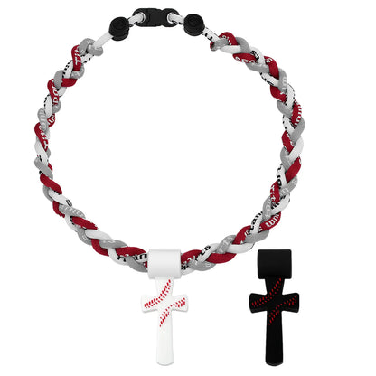 Collares de béisbol para niños de 8 a 12 años, collar deportivo Tornado de triple cuerda con colgante de cruz, joyería de béisbol de silicona suave y cuerda, frase inspiradora "TODO LO PUEDO EN CRISTO QUE ME FORTALECE FIL.4:13", blanco, 18.11 pulgadas