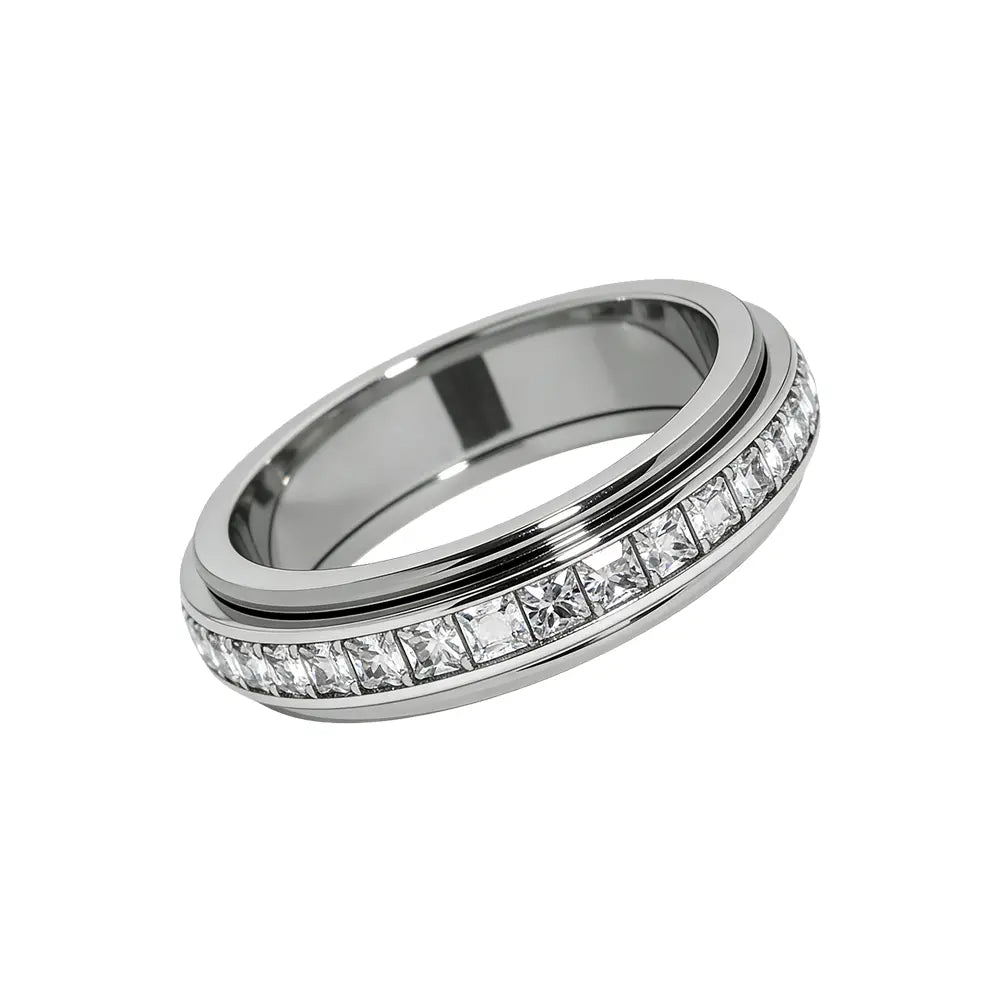Anillos de ansiedad para mujeres y hombres Anillos de banda giratorios de acero de titanio con circonita cúbica para alivio del estrés y promesa de boda Ajuste cómodo Talla 5 a 12