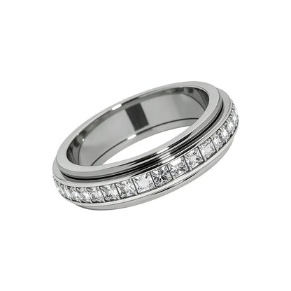 Anillos de ansiedad para mujeres y hombres Anillos de banda giratorios de acero de titanio con circonita cúbica para alivio del estrés y promesa de boda Ajuste cómodo Talla 5 a 12