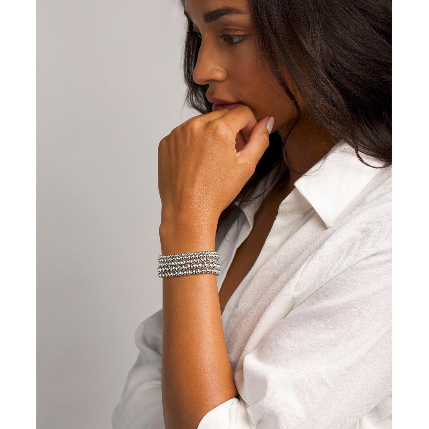 Gold Bracelet for Women Waterproof, Beaded Strand Bead Ball Bracelet stack Adjustable for Gifts
