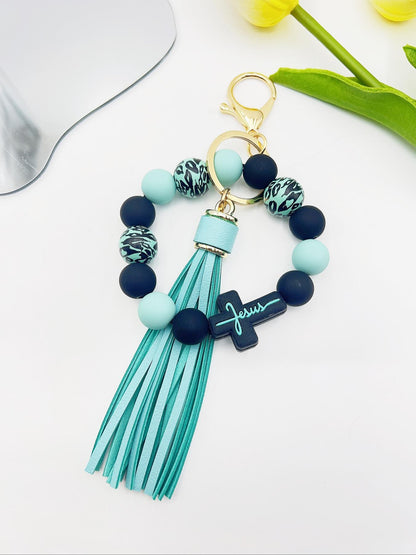 1 Piece Leopard Pattern Tassel Decor Beaded Keychain, Trendy Cute Jewelry for Women & Men, Fashion Accessories, Perfect Gift for Friends