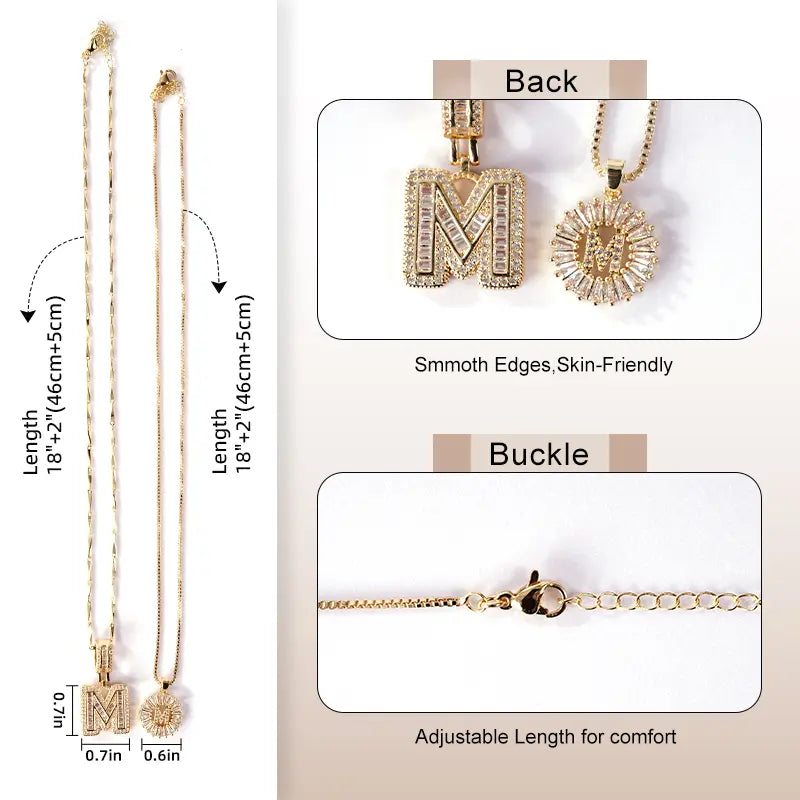 2 Pack Initial Necklaces Letter Pendant Necklaces 14K Gold Plated Alphabet Necklaces with Adjustable 17''-19'' Chain for Women Mother’s Day Gift