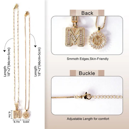2 Pack Initial Necklaces Letter Pendant Necklaces 14K Gold Plated Alphabet Necklaces with Adjustable 17''-19'' Chain for Women Mother’s Day Gift