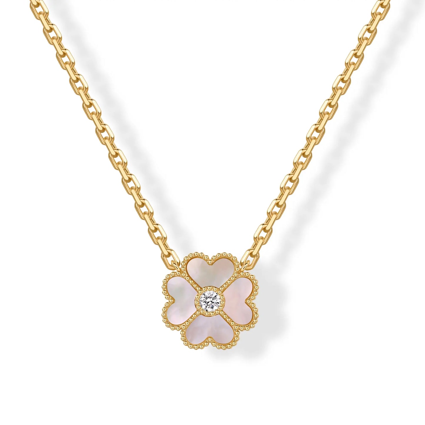 Gold Plated Clover Necklaces for Women - Black Onyx & Mother of Pearl Gemstone Pendant Necklace - Adjustable Chain Hypoallergenic Jewelry Gifts
