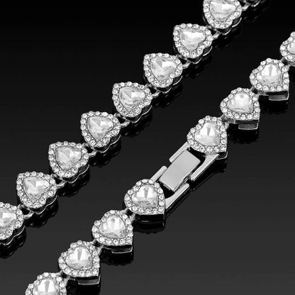 2pcs Set Heart Shaped Cuban Chain Necklace Set for &,Hip Hop Style Choker Set,Luxurious Jewelry Set for Valentine's Day Gifts, Birthday,Everyday & Party Wear, for Teenager