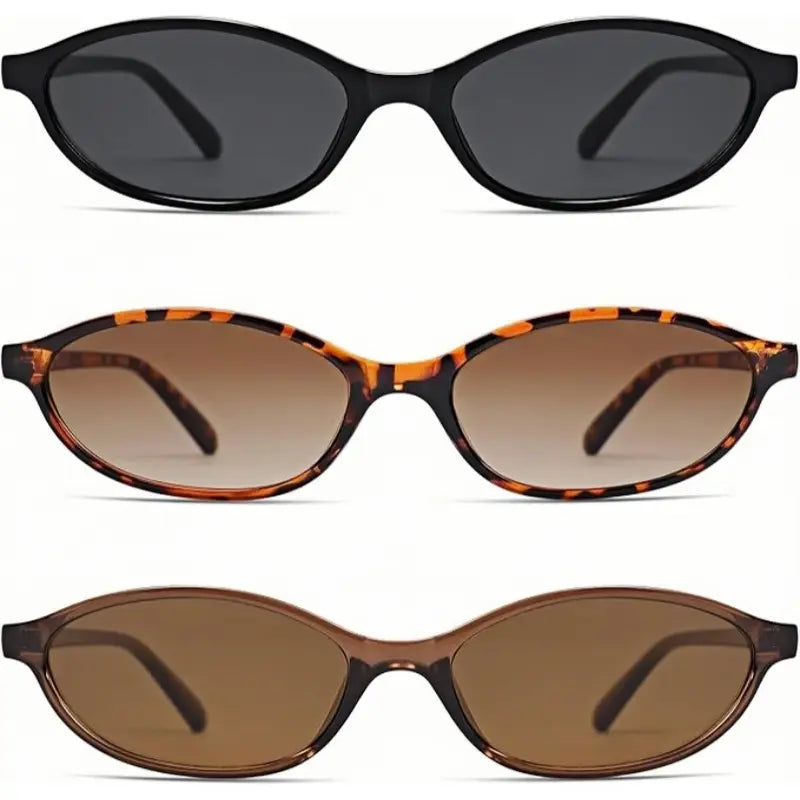 〖Verano a tope〗3 gafas de sol retro ovaladas para mujer, elegantes, estilo ojo de gato, de los 90, ligeras, con montura estrecha, modernas, con protección UV, gafas de sol vintage estilo chica rica, gafas de sol para mujer