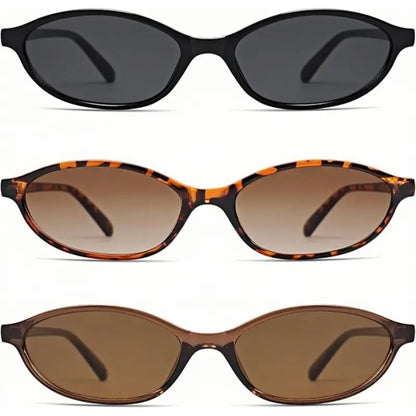〖Verano a tope〗3 gafas de sol retro ovaladas para mujer, elegantes, estilo ojo de gato, de los 90, ligeras, con montura estrecha, modernas, con protección UV, gafas de sol vintage estilo chica rica, gafas de sol para mujer