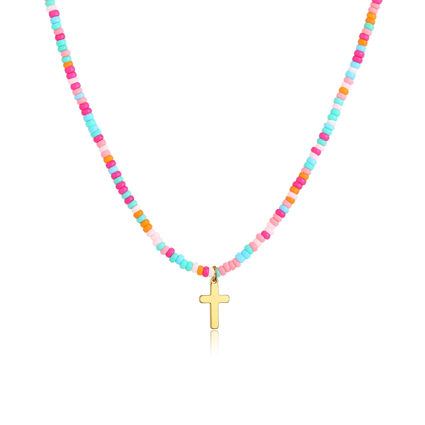 VENOCO Cross Necklace for Women 14K Gold Plated Cross Necklace Trendy Cross Pendant Necklace Cubic Zirconia Cross Box Chain Pearl Beads Link Choker Minimalist Daily Jewelry Gift for Women
