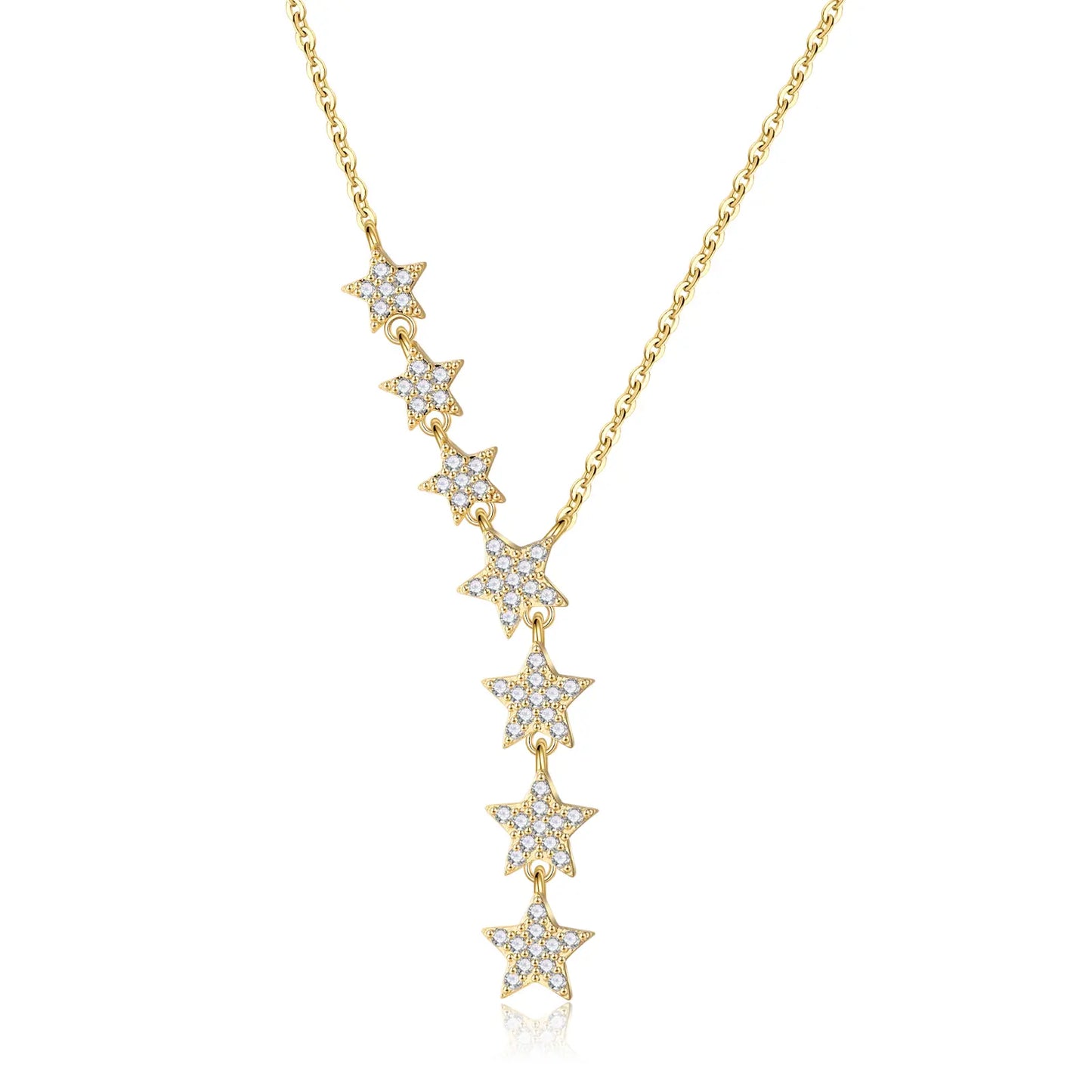 Crystal Dainty Star Necklace for Women 18K Gold Plated Star CZ Charm Statement Y-Necklace Gold/Silver Shining Exquisite Choker Necklace for Women Adjustable Jewelry Gifts