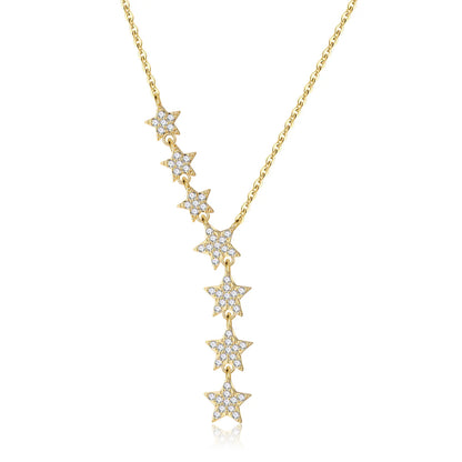 Crystal Dainty Star Necklace for Women 18K Gold Plated Star CZ Charm Statement Y-Necklace Gold/Silver Shining Exquisite Choker Necklace for Women Adjustable Jewelry Gifts