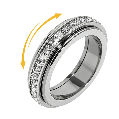 Anillos de ansiedad para mujeres y hombres Anillos de banda giratorios de acero de titanio con circonita cúbica para alivio del estrés y promesa de boda Ajuste cómodo Talla 5 a 12