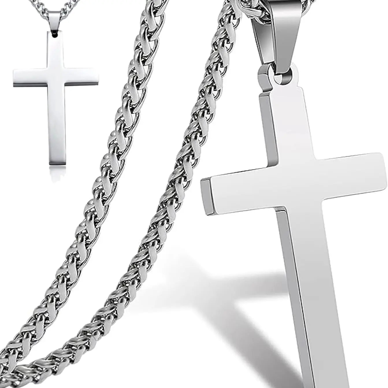 Collar con colgante de cruz grande chapado en oro de acero inoxidable, delicado collar de cruz cristiana grande para hombres y mujeres, joyería de moda