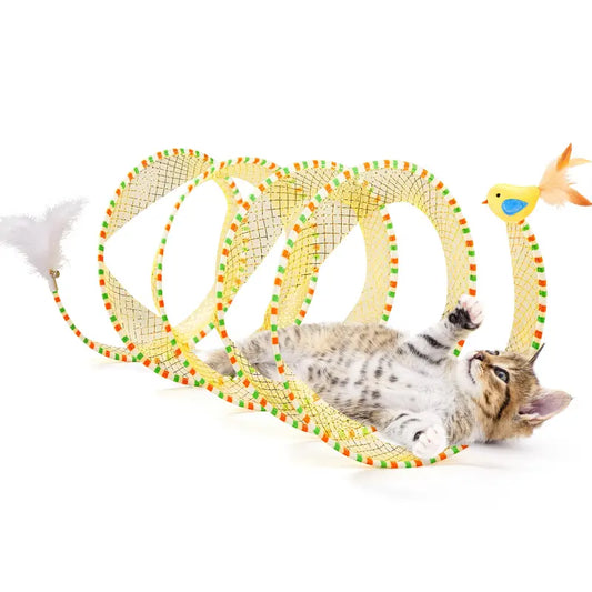 Spiral Tunnel Cat Toy, Cat Self Play Spiral Kitten Collapsible Spring Tunnel Toy for Indoor Cats with Feather and Bell, 20 Inches Unfolded #SummerVibes #petlovers